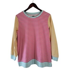 Lands' End Serious Sweats Striped Color Block Sweatshirt Sz M/P Cotton Blend